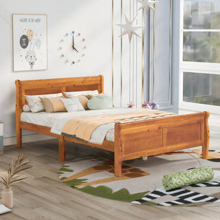 Gewnee Full Size Wood Platform Bed with Headboard in Oak