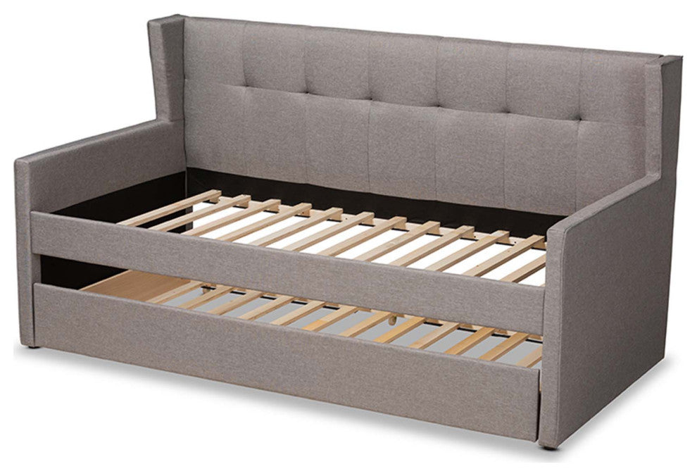 Sylvia Fabric Upholstered Twin Size Daybed With Trundle, Gray