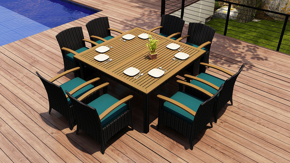 Arbor 9 Piece Arm Square Dining Set, Spectrum Peacock