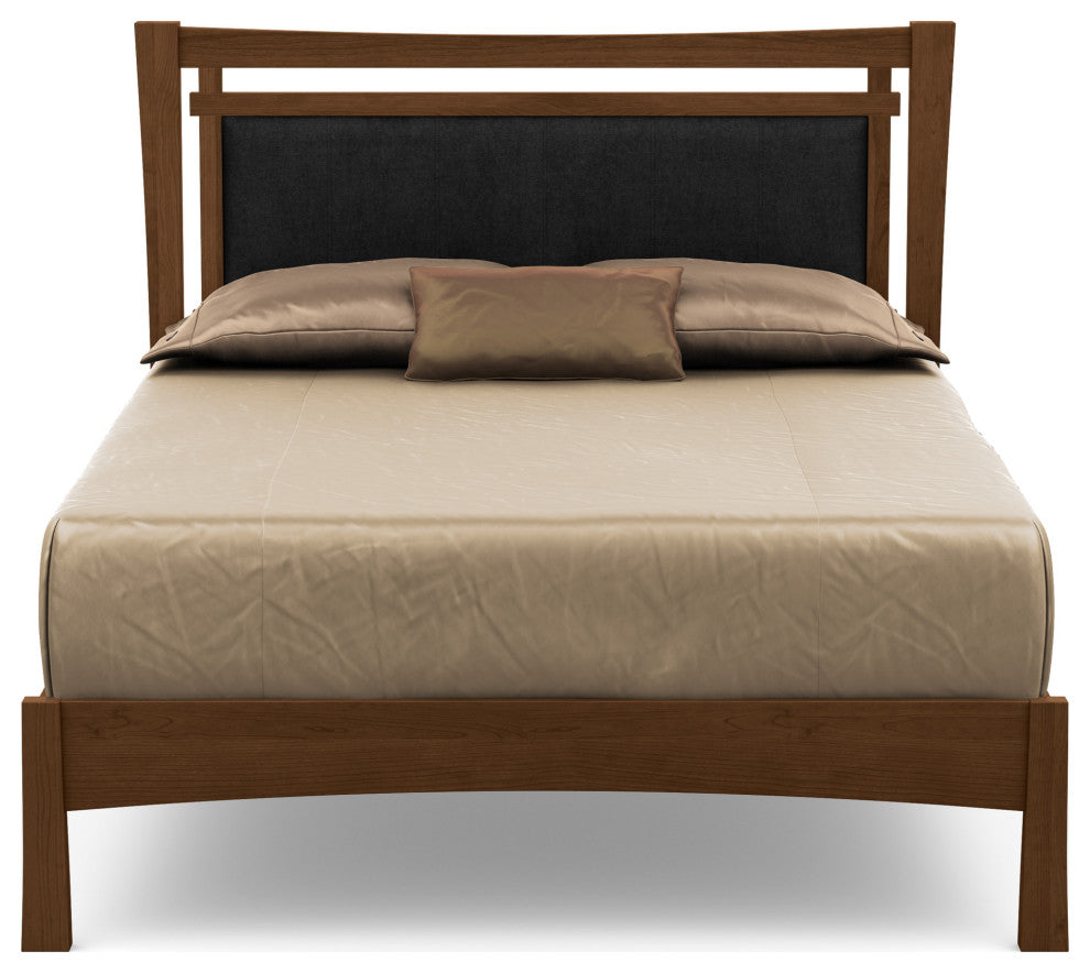 Monterey Bed, Upholstered Headboard, Saddle Cherry, Onyx Microsuede, Queen