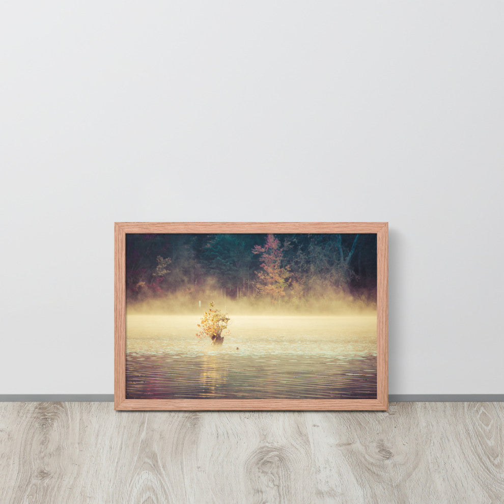 Golden Mist on Waples Pond Framed Photo Paper Wall Art Prints, Red Oak, 12" X 18"
