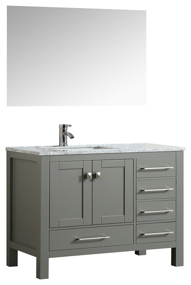 Eviva London 38 in. Transitional Gray  vanity  White Carrara Marble Countertop