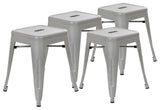 18" Table Height Stackable Backless Metal Indoor Dining Stool- Set of 4, Silver