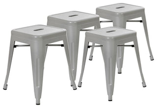 18" Table Height Stackable Backless Metal Indoor Dining Stool- Set of 4, Silver