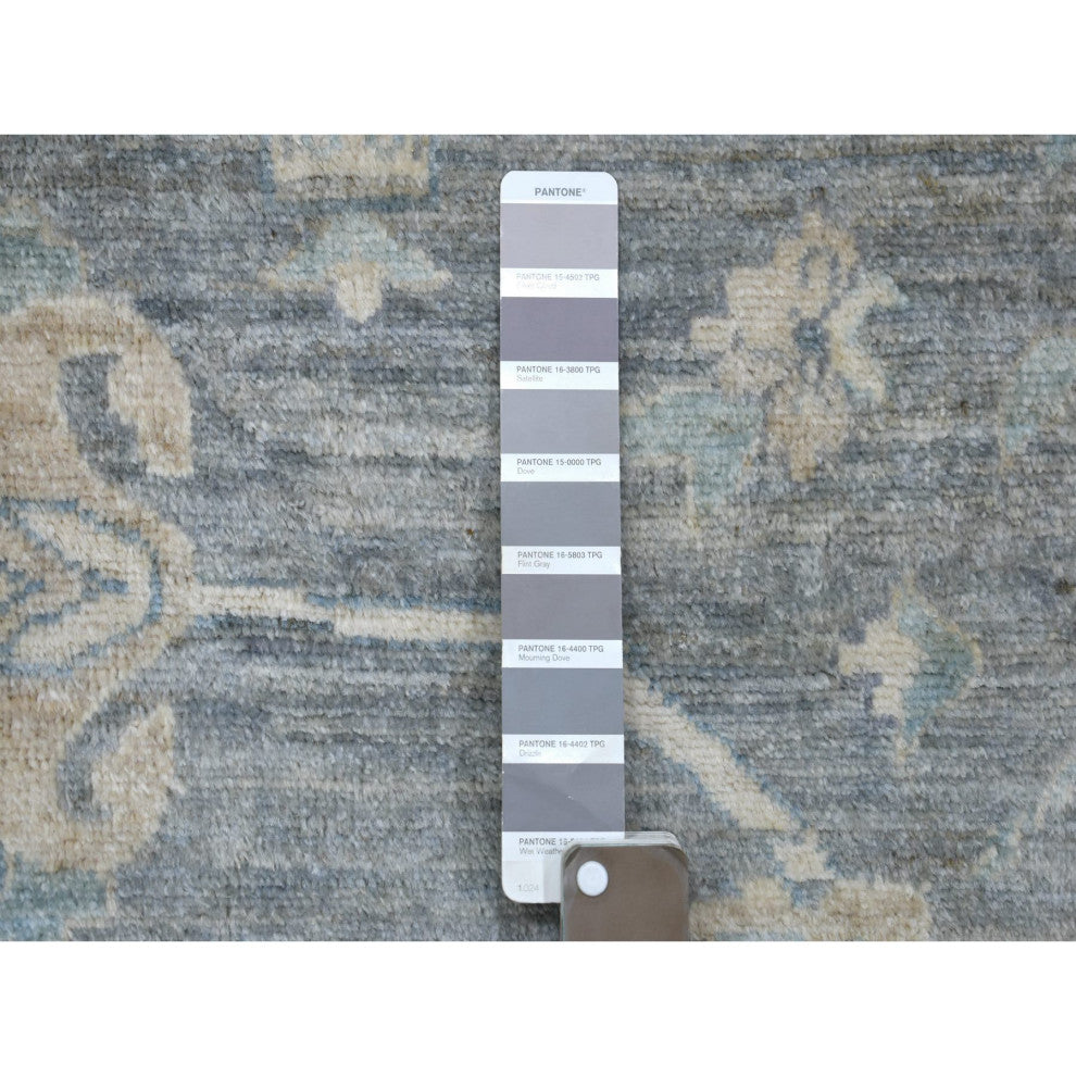 Light Gray, Fine Peshawar, Soft Wool Hand Knotted Oversized Rug, 12'0"x14'6"