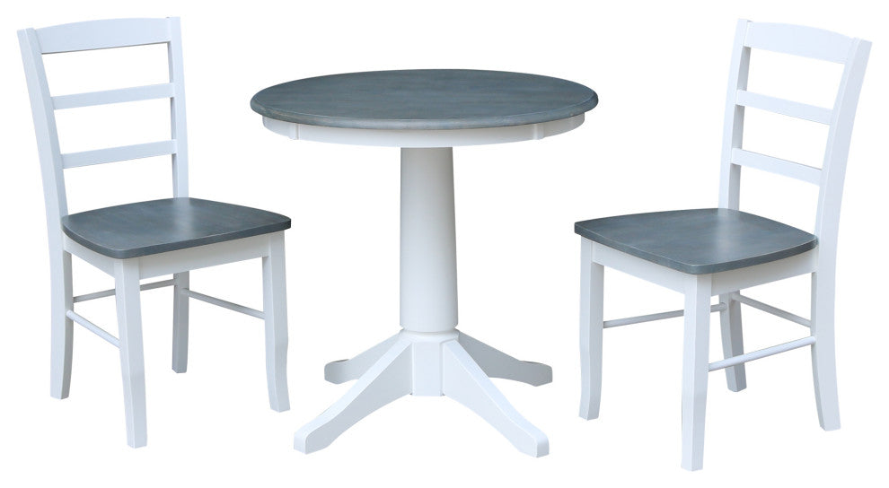 30" Round Pedestal Dining Table with 2 Madrid Ladderback Chairs