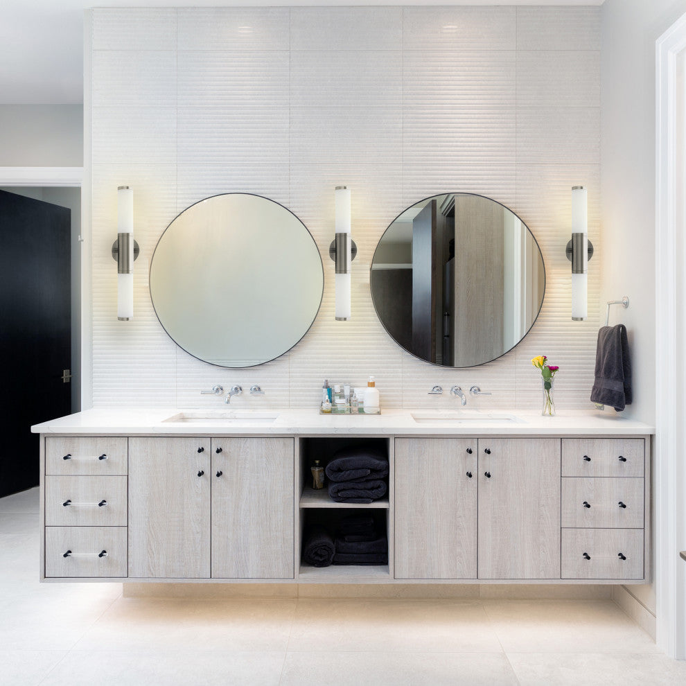 1x11W LED Vanity Wall Light, Satin Nickel Finish and Opal Glass