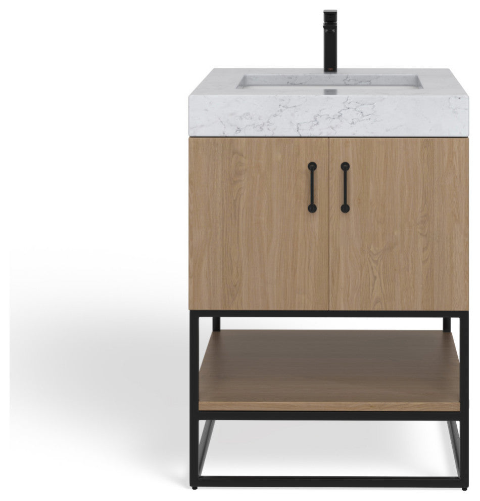 Bahia Bath Vanity, Oak, 24", Matte Black Hardware, Single, Freestanding