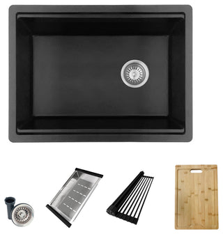 Stylish 28" Dual Mount Single Bowl Black Granite Kitchen Sink