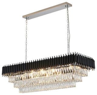 14-Light Black And Chrome Chandelier With Clear Hanging Crystal