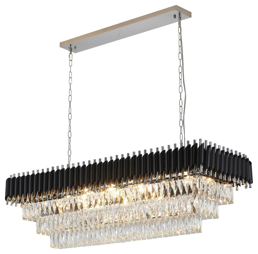 14-Light Black And Chrome Chandelier With Clear Hanging Crystal