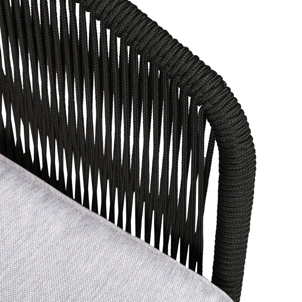 Athos Outdoor Club Chair With Latte Rope and Gray Cushions, Dark Eucalyptus