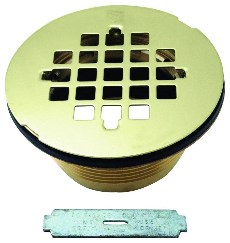 Brass Body Compression Shower Drain With Grid In Polished Brass