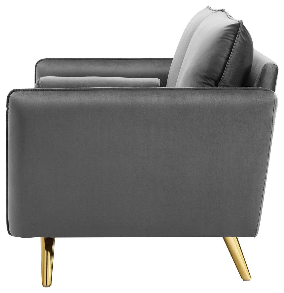 Loveseat Sofa, Velvet, Gray, Modern, Living Lounge Hotel Lobby Hospitality