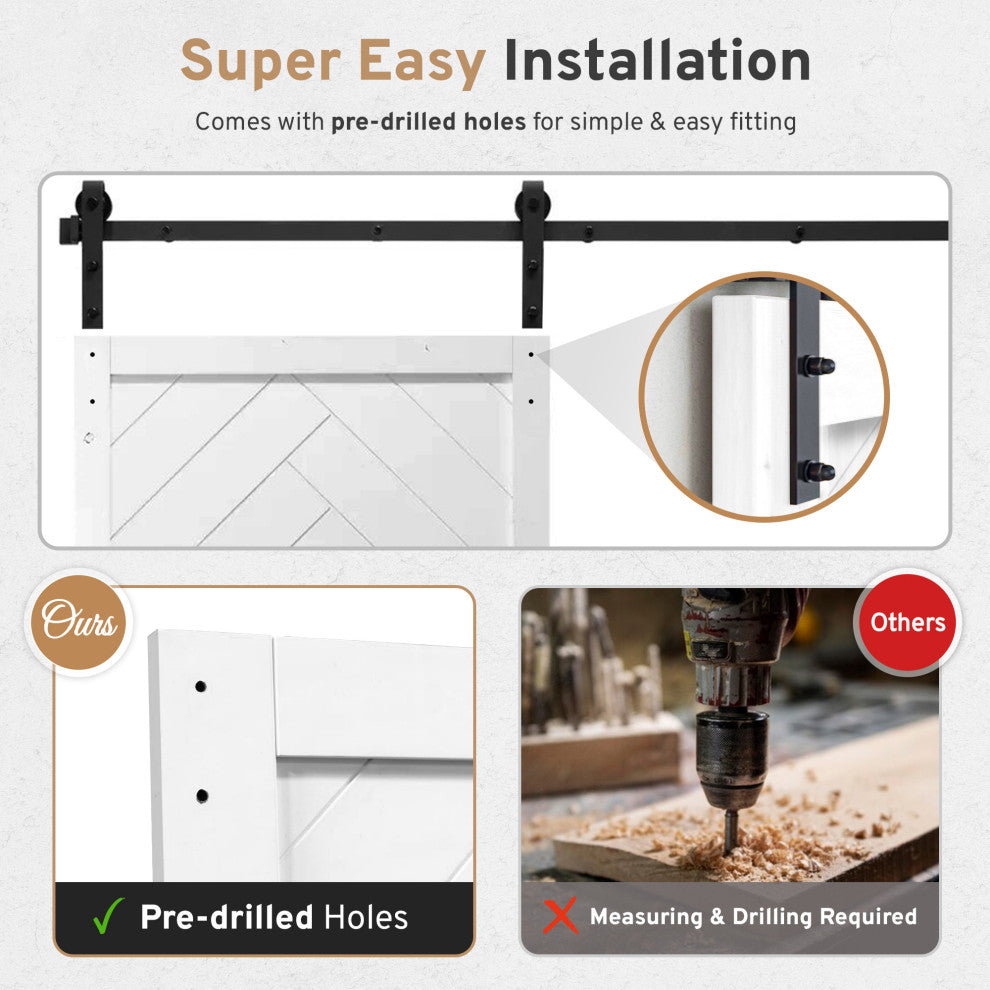 36"x84" Herringbone Double Sliding Barn Doors with Hardware Kit, Midnight Black