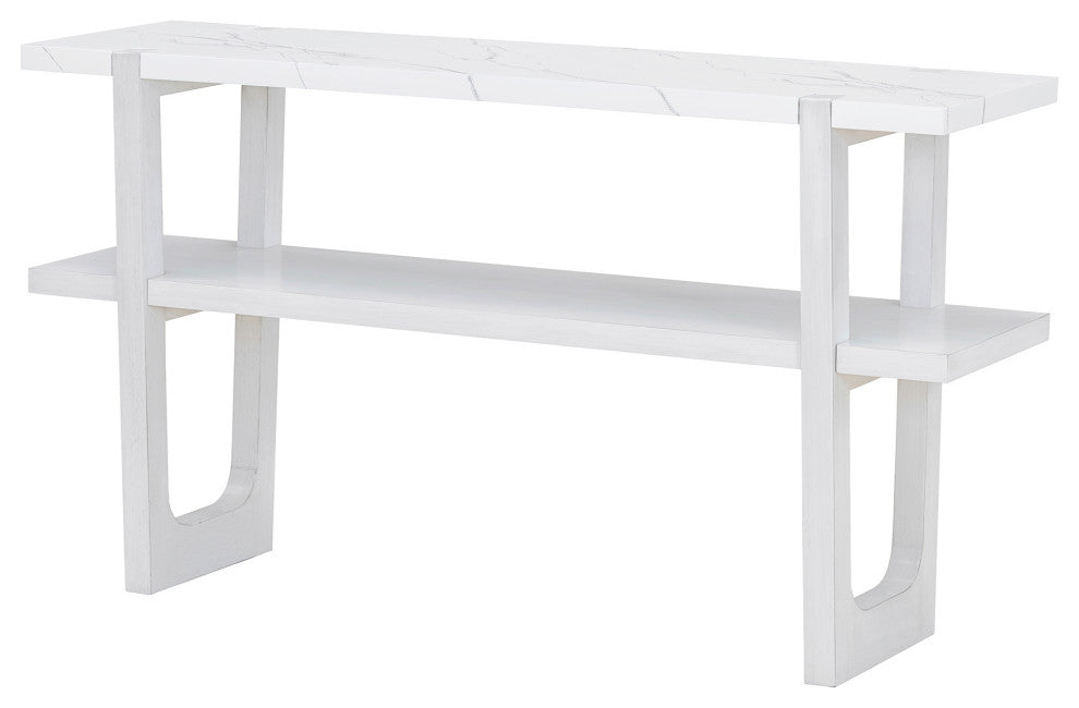 TATEUS Narrow Console Table with Marble-Effect Top for Entryway and Living Room, Antique White