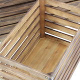2-Piece Rectangular Wood Slat Storage Bench With Metal Accent and Lid