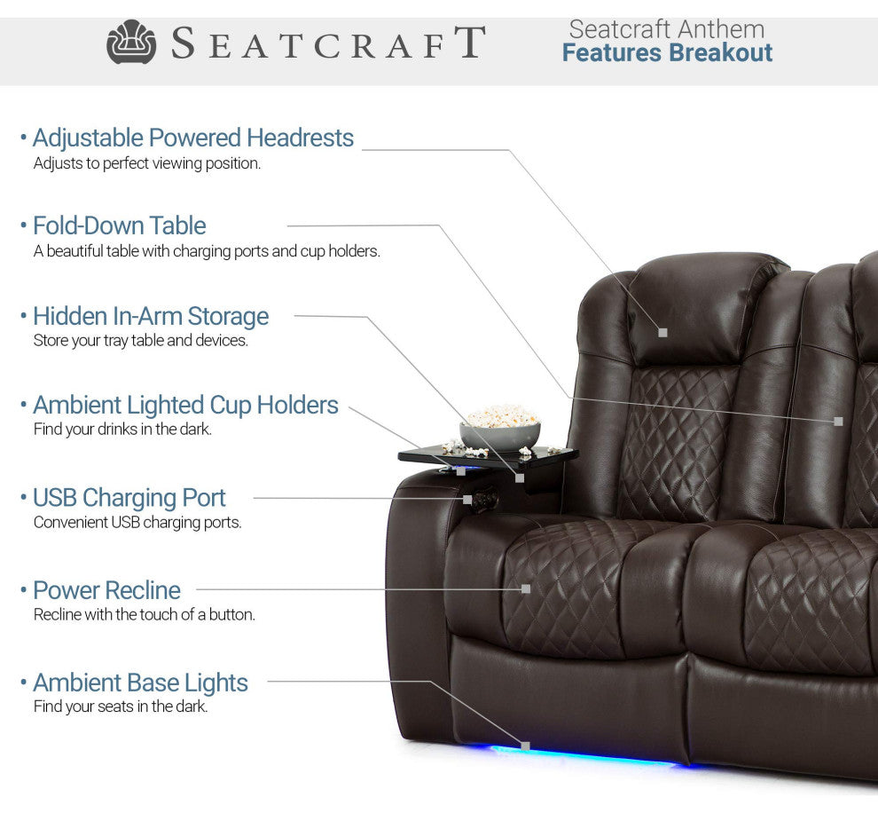 Seatcraft Anthem Home Theater Seating, Brown, Sofa and Loveseat