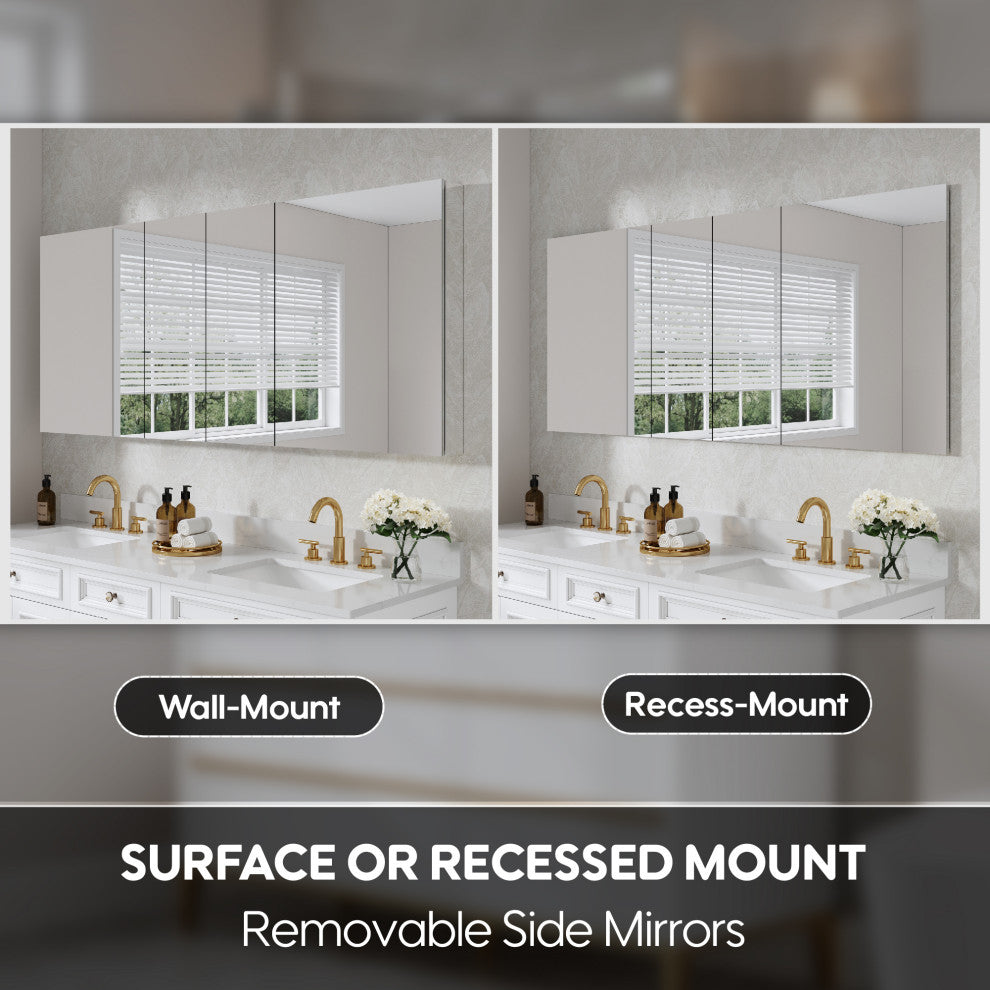 Recessed/Surface Mount Bathroom Medicine Cabinet, Reverse Installation, 72"x30"