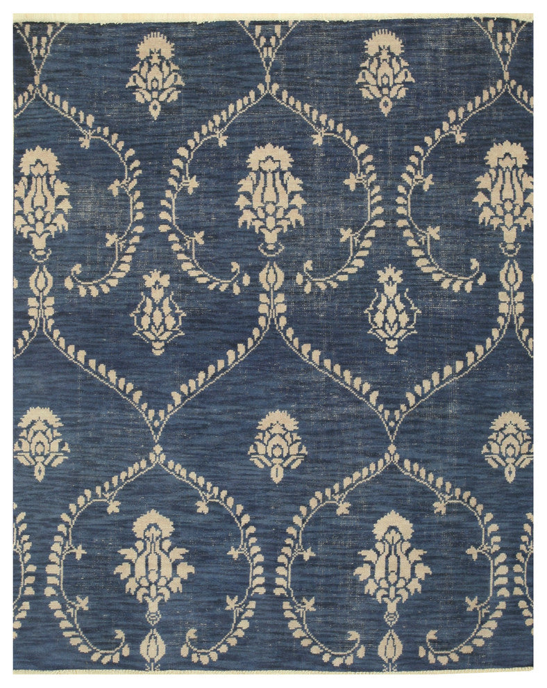 EORC Hand-knotted Wool Blue Traditional Oriental Royal Rug, Rectangular 6'x9'