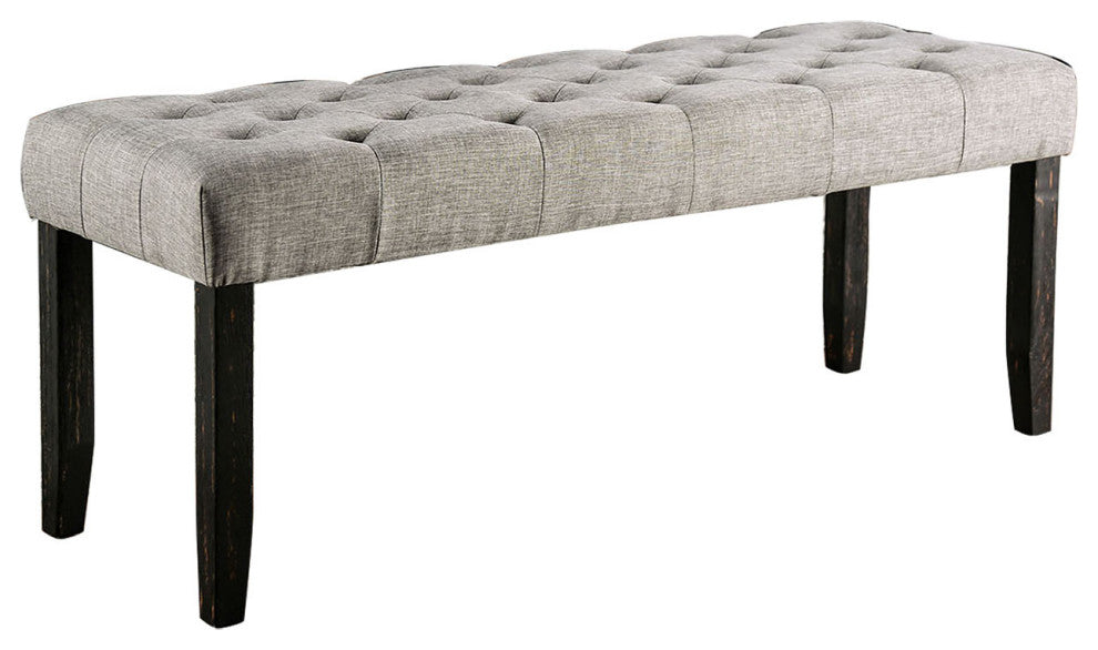 Fabric and Wood Dining Bench, Antique Black and Light Gray