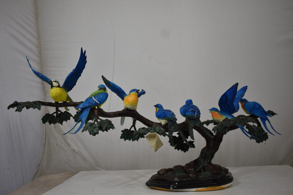 Seven Sparrows Perched on a Tree Branch Bronze Statue Size: 38" x 15" x 18"H