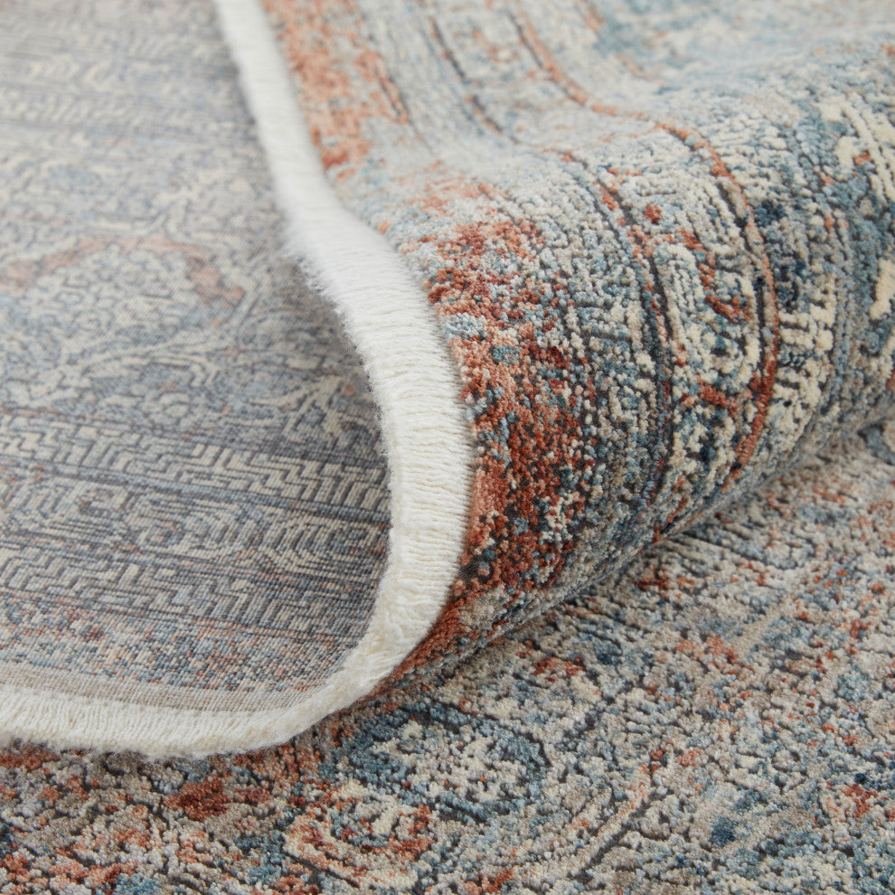 Gilford Transitional Medallion, Blue/Red/Gray, 12'x15' Area Rug