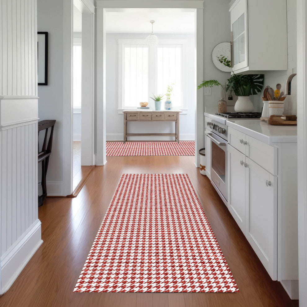 Indoor/Outdoor Hinton HN1 Red Machine Washable 2'3" x 12' Rug