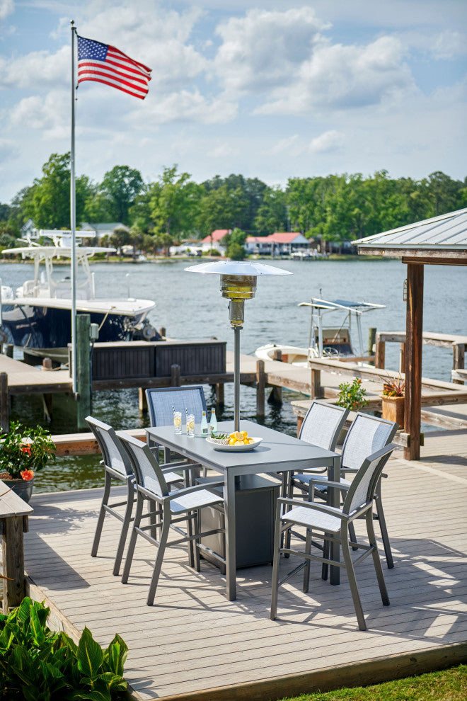 Kendall Sling Bar Height Stackable Outdoor Stool, Smoke/Graphite