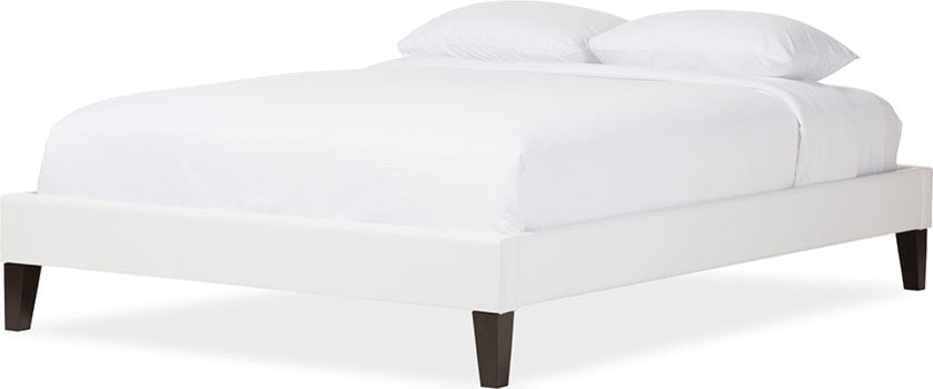 Lancashire White Faux Leather Full Size Bed Frame With Tapered Legs