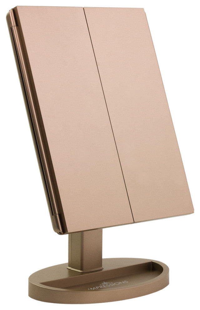 Touch Trifold XL Dimmable LED Makeup Mirror, Champagne Gold
