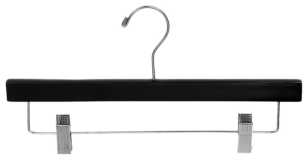 Black Rubberized Wooden Pant Hanger With Adjustable Clips, Box of 100