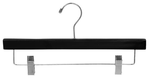 Black Rubberized Wooden Pant Hanger With Adjustable Clips, Box of 100