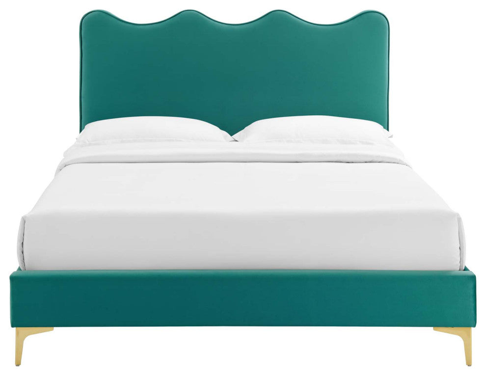 Current Performance Velvet King Platform Bed, Teal