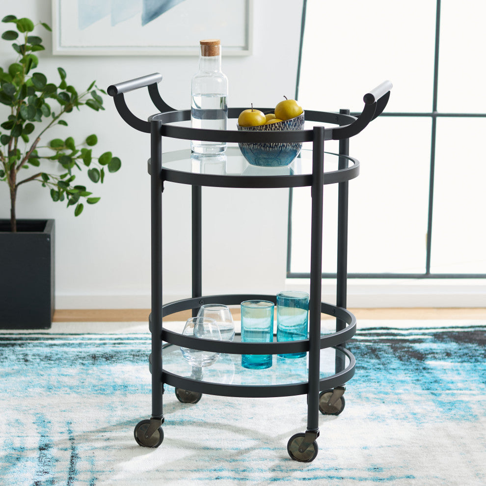 Safavieh Sienna 2 Tier Round Bar Cart, Matte Black