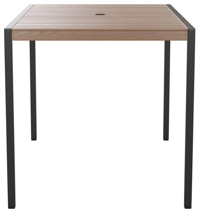 Lark 30" x 48" Steel Framed Patio Dining Table With Umbrella Holder Hole-Teak