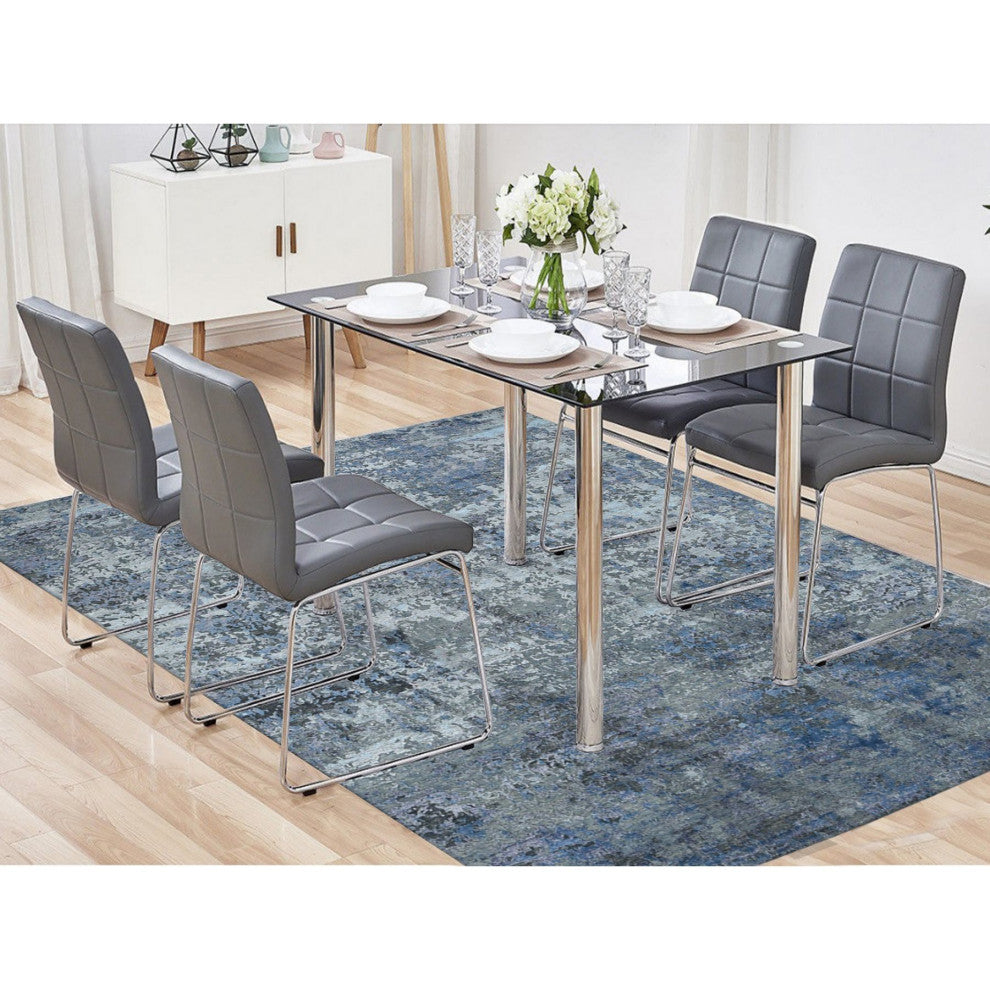 Gray Modern Abstract Design Wool and Silk Hand Knotted Rug 7'10" x 9'9"