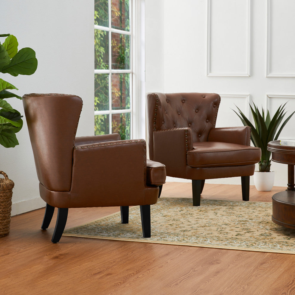 Set of 2  Leatherette Modern Accent Chair, Coffee