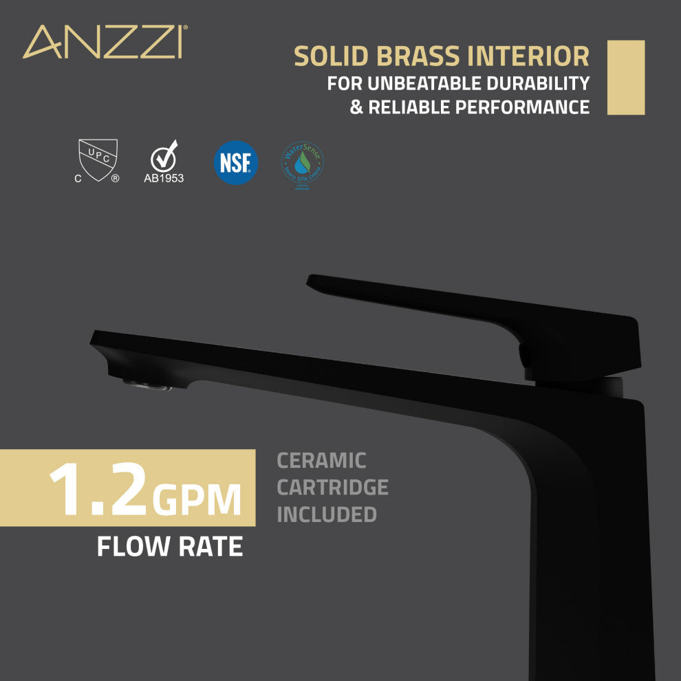 1-Handle Bathroom Vessel Sink Faucet, Matte Black