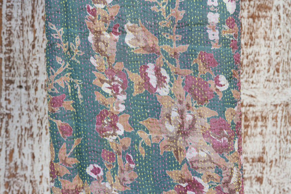 Maroon and Teal Silk Kantha Throw