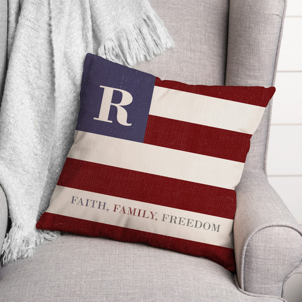 Faith Family Freedom Monogram Flag R 18x18 Spun Poly Pillow