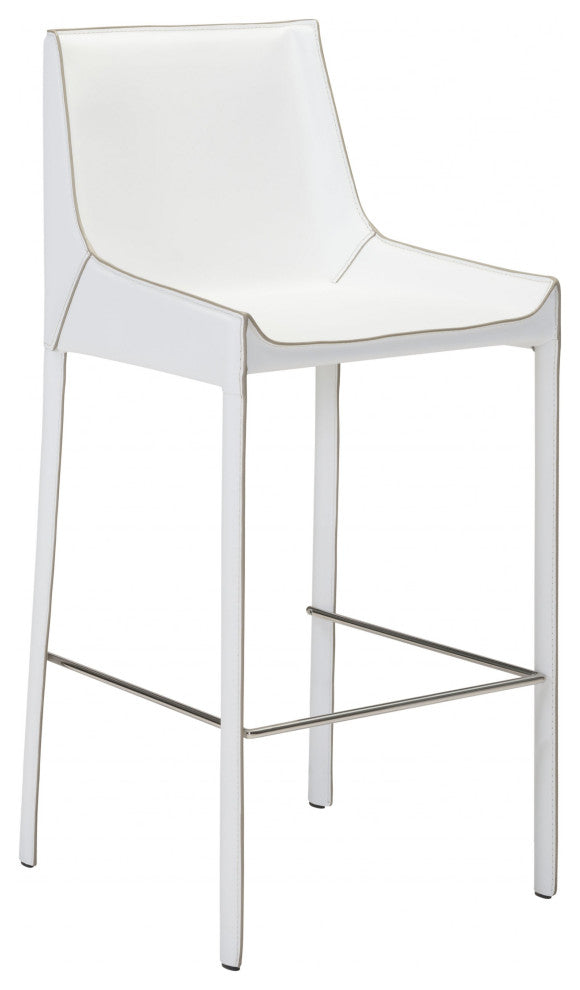 Set of Two White Leather Bar Chairs