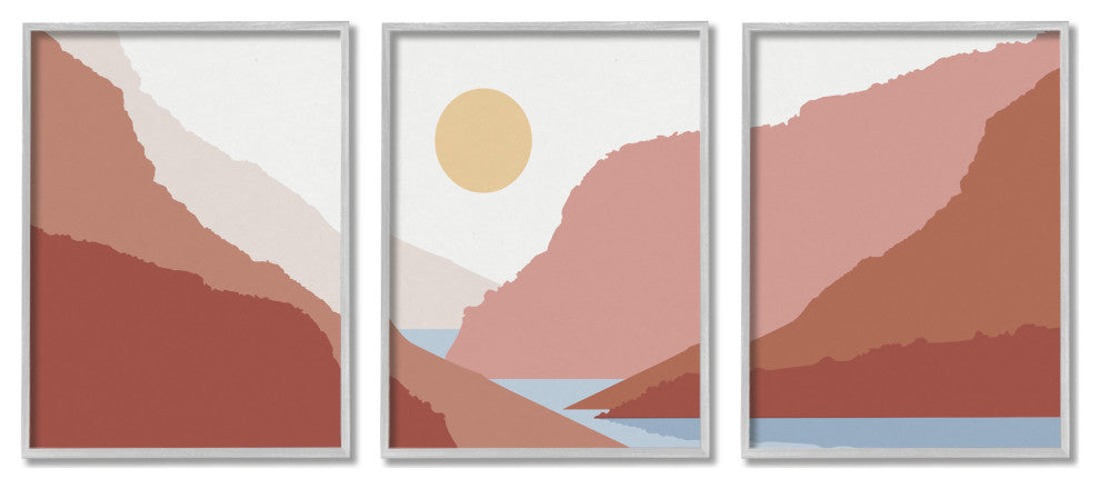 Southwestern Stream Flowing Mountain Landscape Collage, 3pc, each 11 x 14