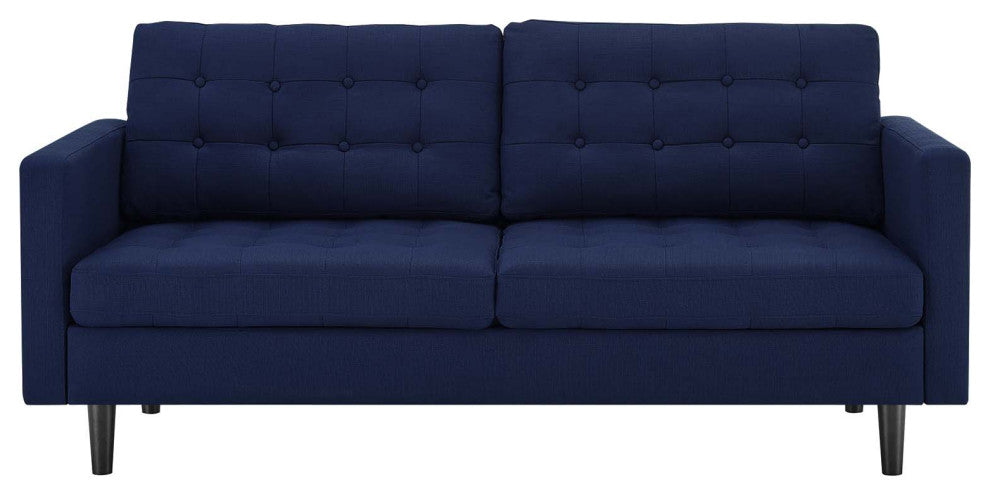 Tufted Sofa, Fabric, Dark Blue, Modern, Living Lounge Hotel Lobby Hospitality