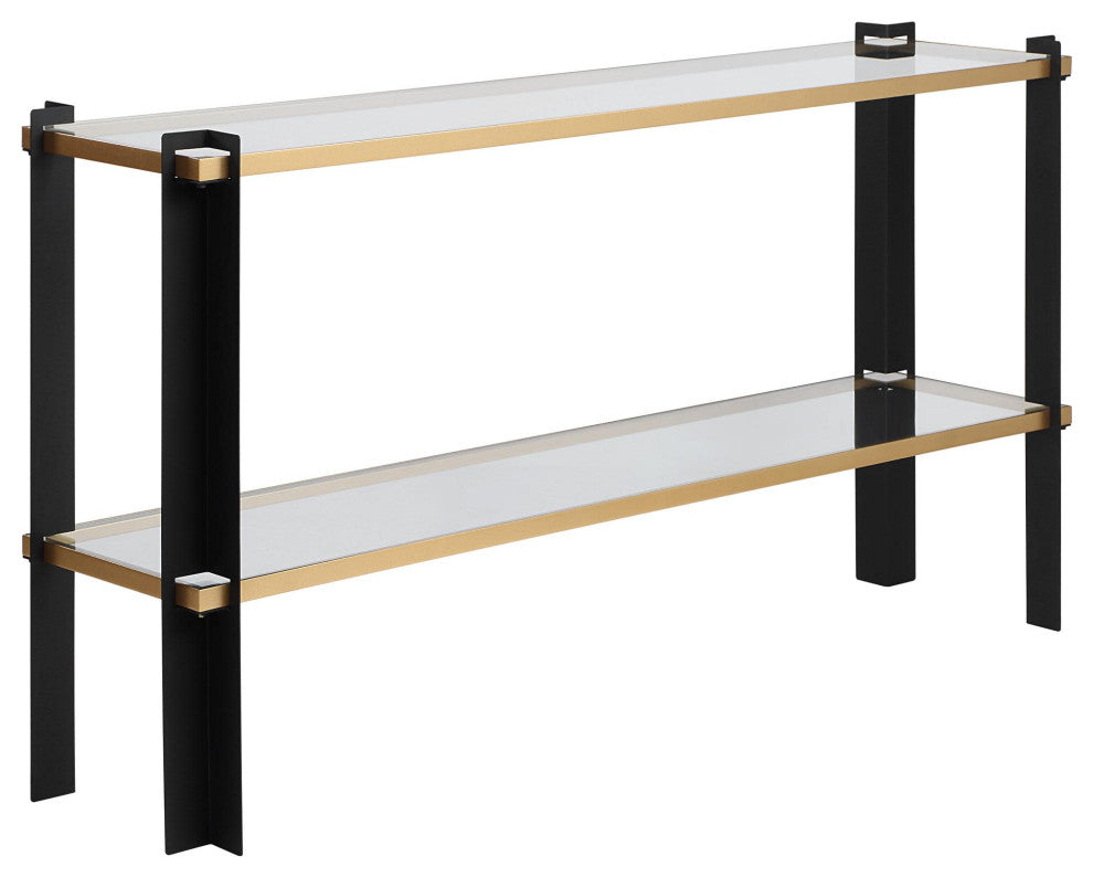 Uttermost 50073 Cunene 60"W Glass and Metal Table - Matte Black / Gold