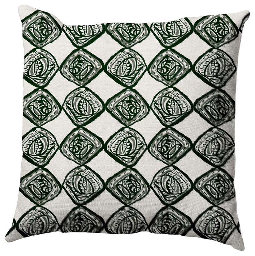Cowry Check Pillow, Dark Green, 18"x18"