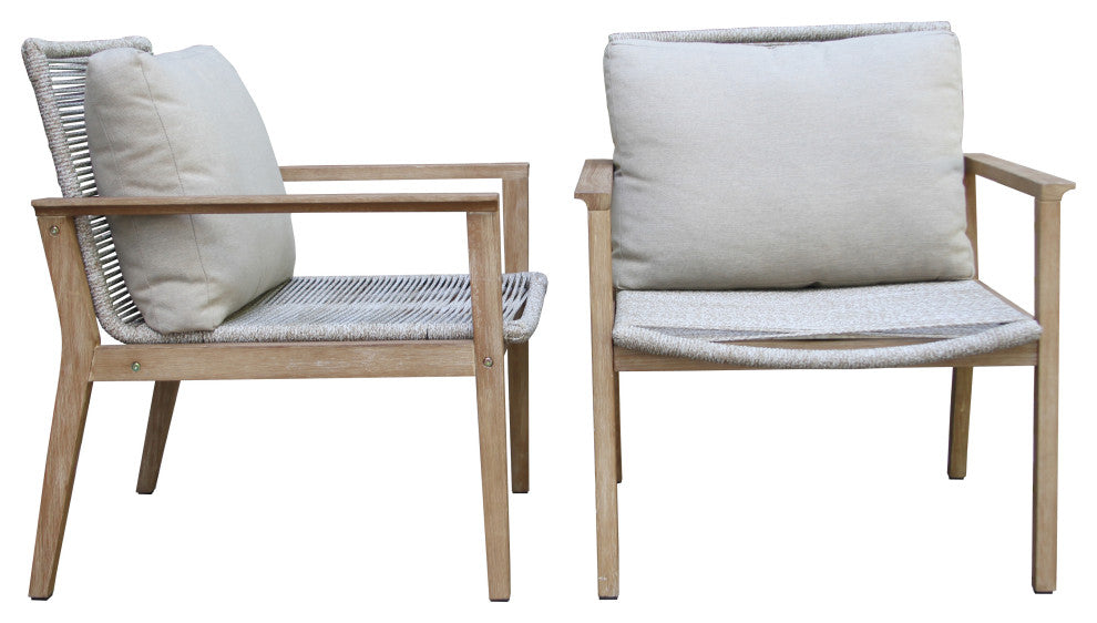 Rope and Gray Wash Eucalyptus Lounge Chair With Olefin Pillow, Set of 2, Wheat Rope