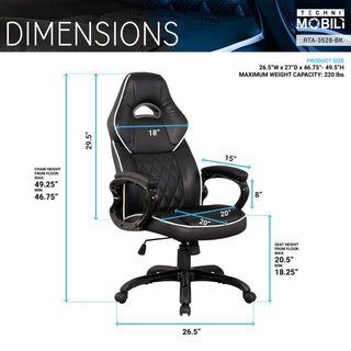Techni Mobili High Back Executive Sport Race Office Chair. Color: Black
