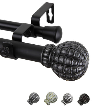 Velia 1" Double Curtain Rod, Black, 28-48"