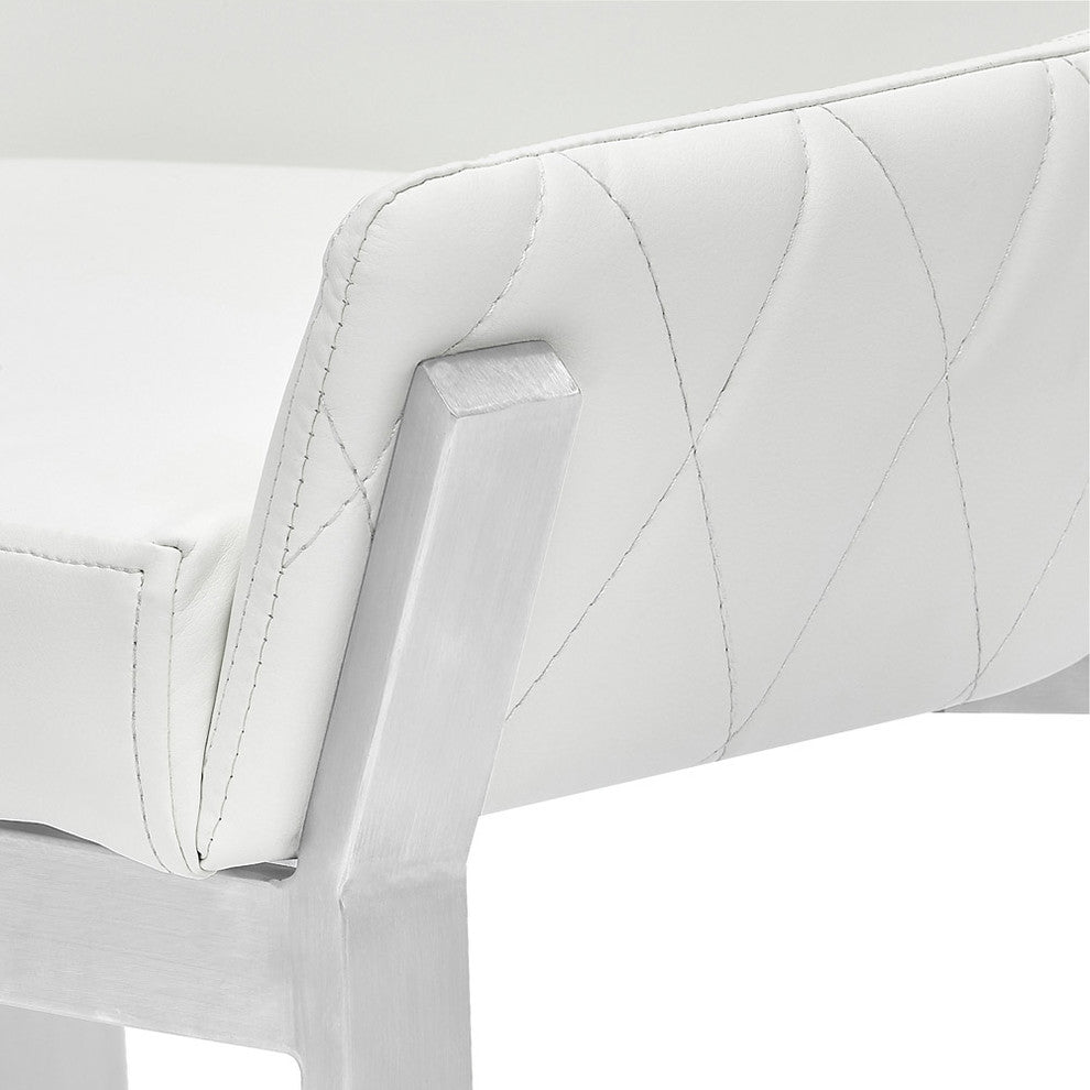 Sydney Leatherette Dining Chair With Brushed Stainless Steel Legs, White